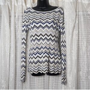 White House Black Market Chevron Long Sleeve Knit V-Neck Blouse Size Small